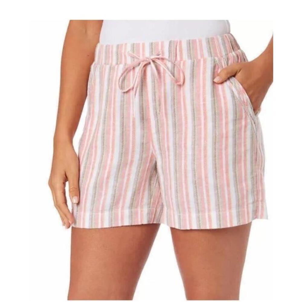 Briggs Women Smoked Elastic Waist Linen Blend Short Comfortable AL9